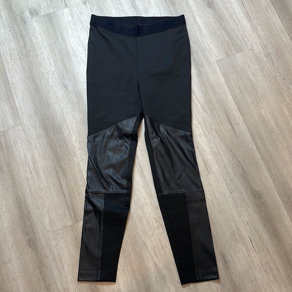 Black Leggings with Faux Leather Panelling Size Medium